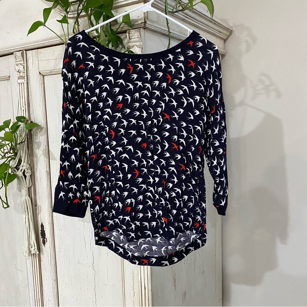 Anthropologie Maeve red, white and blue birds shirt